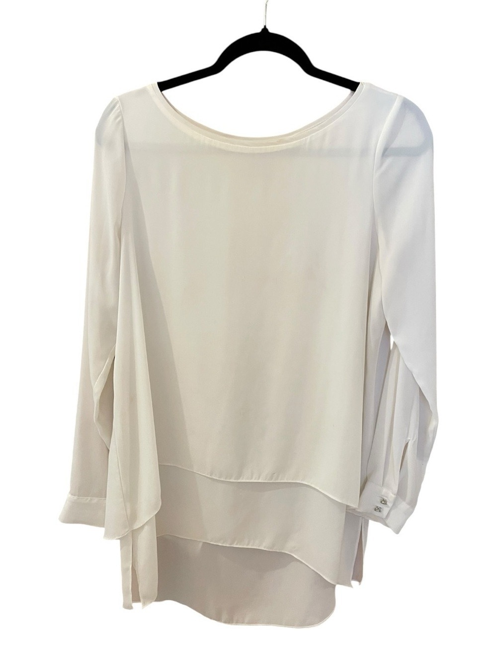 White House Black Market White Layered Long-Sleeved Tunic Top Asymmetrical
